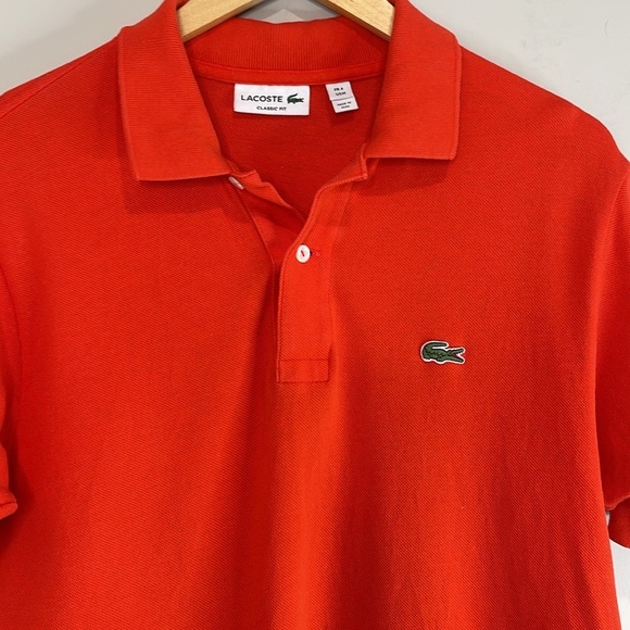 Lacoste Mens Classic Fit Polo Shirt Orange Red Embroidered Logo Short Sleeve M - Picture 3 of 11